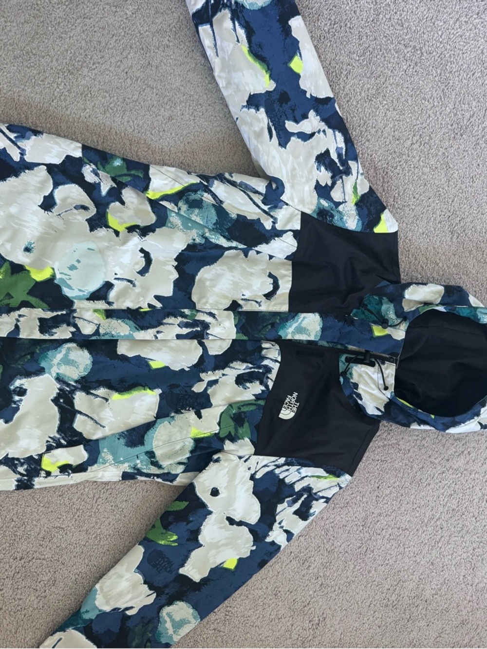 The North Face Navy, White & Neon Green Raincoat